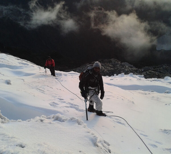 Hikers climbing Mountain Rwenzori 